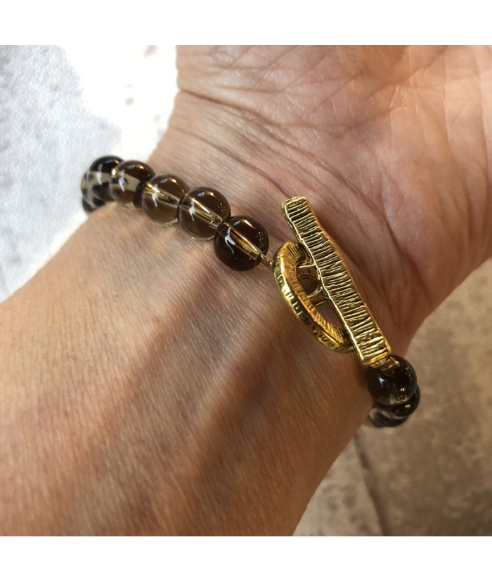 Bracelet ethnique chic, bracelet perles artisanales et pierre quartz