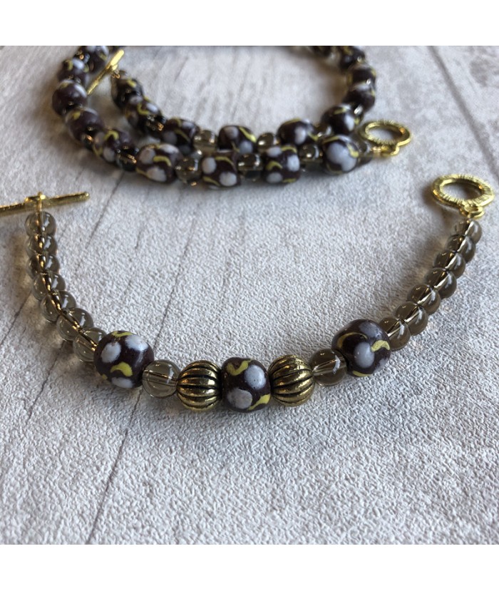 Bracelet ethnique chic, bracelet perles artisanales et pierre quartz