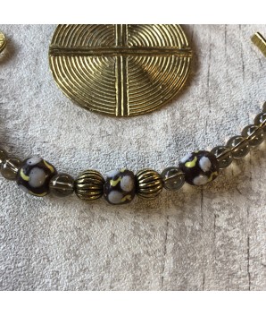 Bracelet ethnique chic, bracelet perles artisanales et pierre quartz