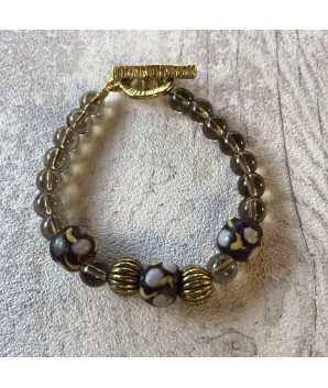Bracelet de créateur en perles africaines et quartz fumé