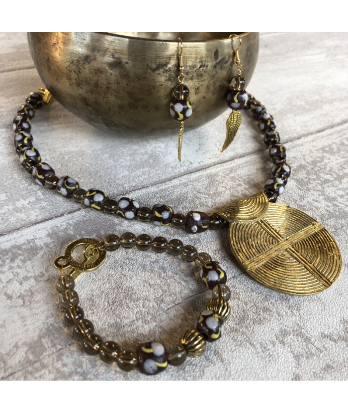 Bracelet ethnique chic, bracelet perles artisanales et pierre quartz