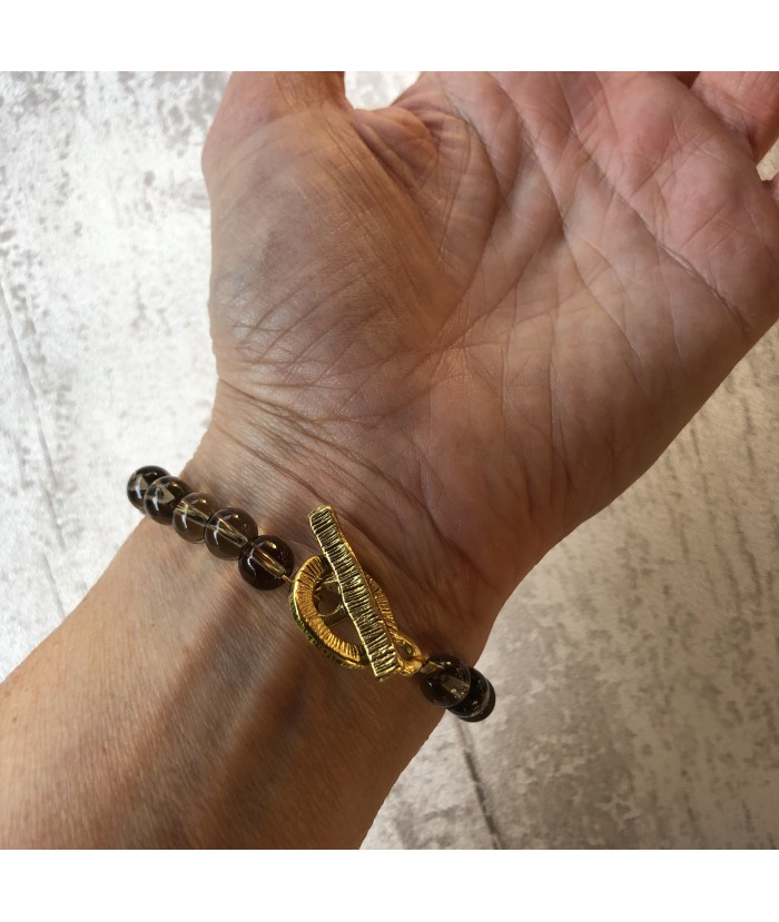 Bracelet ethnique chic, bracelet perles artisanales et pierre quartz