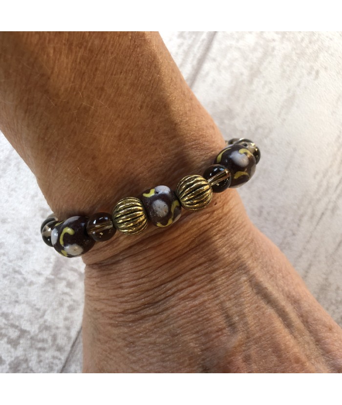 Bracelet ethnique chic, bracelet perles artisanales et pierre quartz