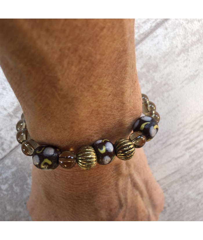 Bracelet ethnique chic, bracelet perles artisanales et pierre quartz
