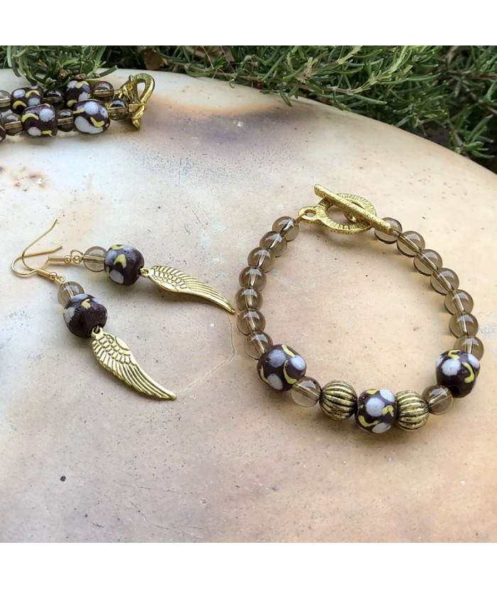 Boucles d'oreilles ethniques chic en perles artisanales et quartz