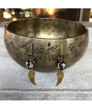 Boucles d'oreilles ethniques chic en perles artisanales et quartz