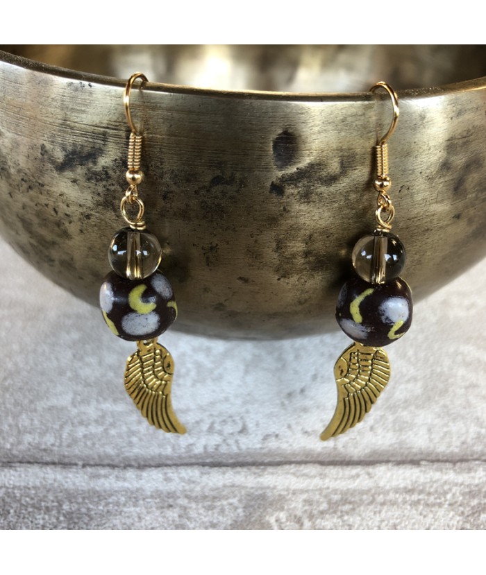 Boucles d'oreilles ethniques chic en perles artisanales et quartz