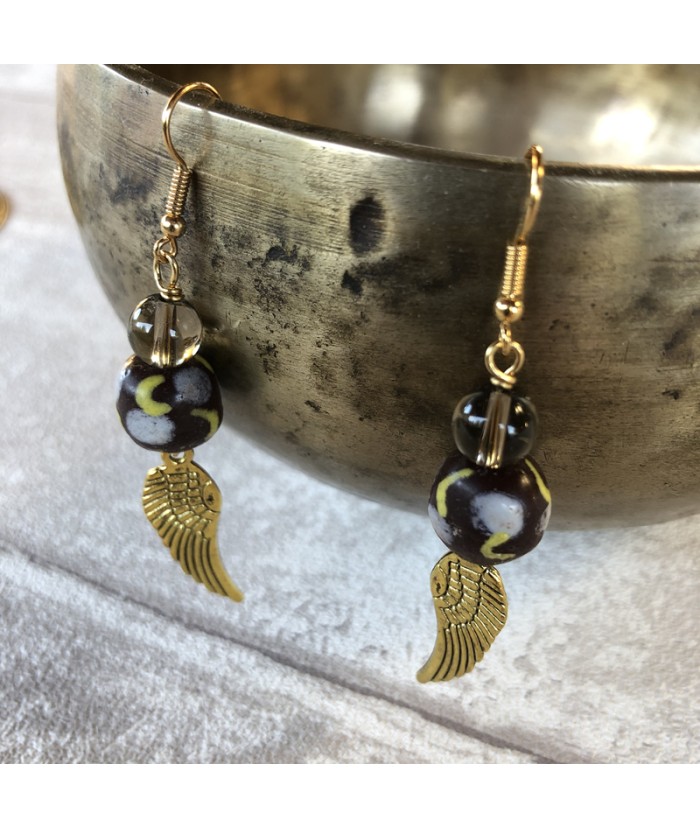 Boucles d'oreilles ethniques chic en perles artisanales et quartz